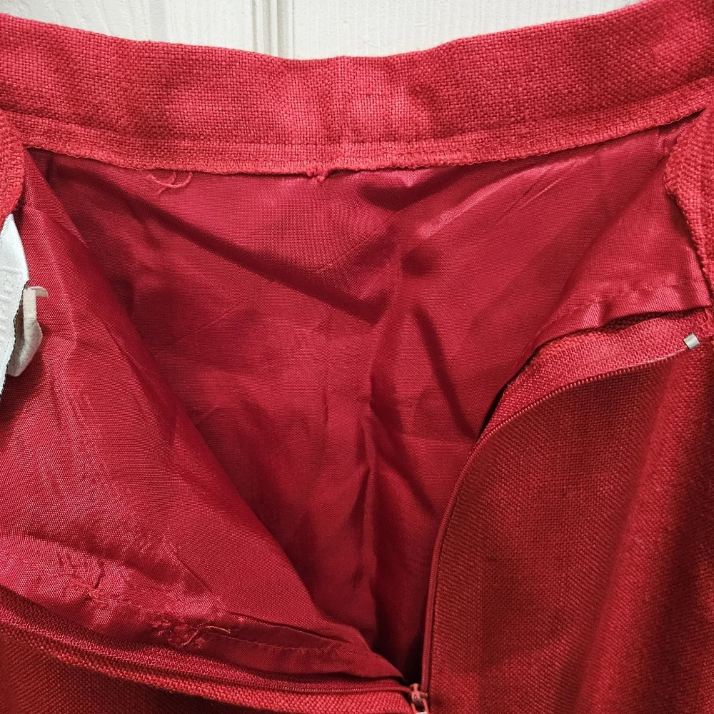 Michele Tomato Red Linen Vintage Classic Skirt Sz 16